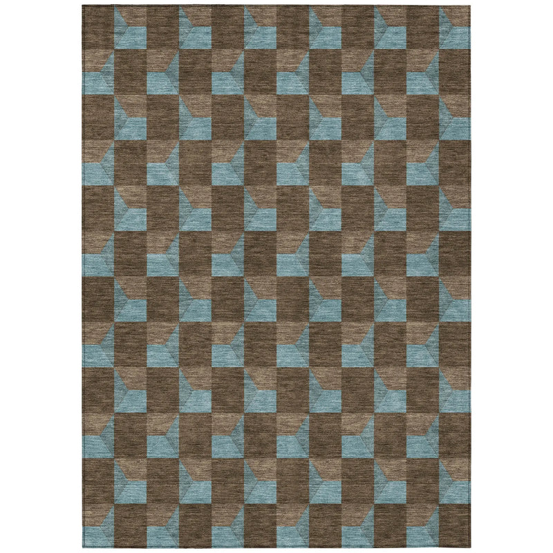 10' X 14' Chocolate And Silver Geometric Washable Indoor Outdoor Area Rug Homeroots Outdoor
