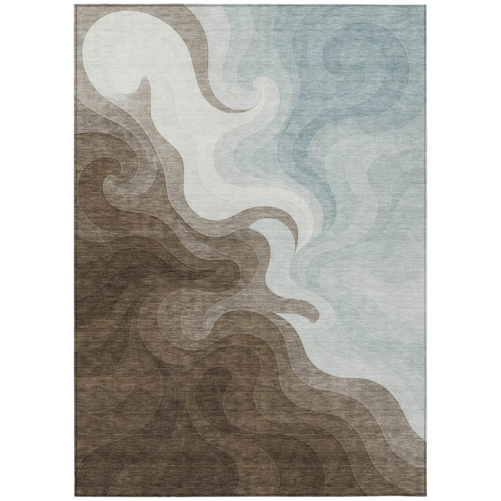 10' X 14' Chocolate And Sky Blue Abstract Washable Indoor Outdoor Area Rug Homeroots Outdoor