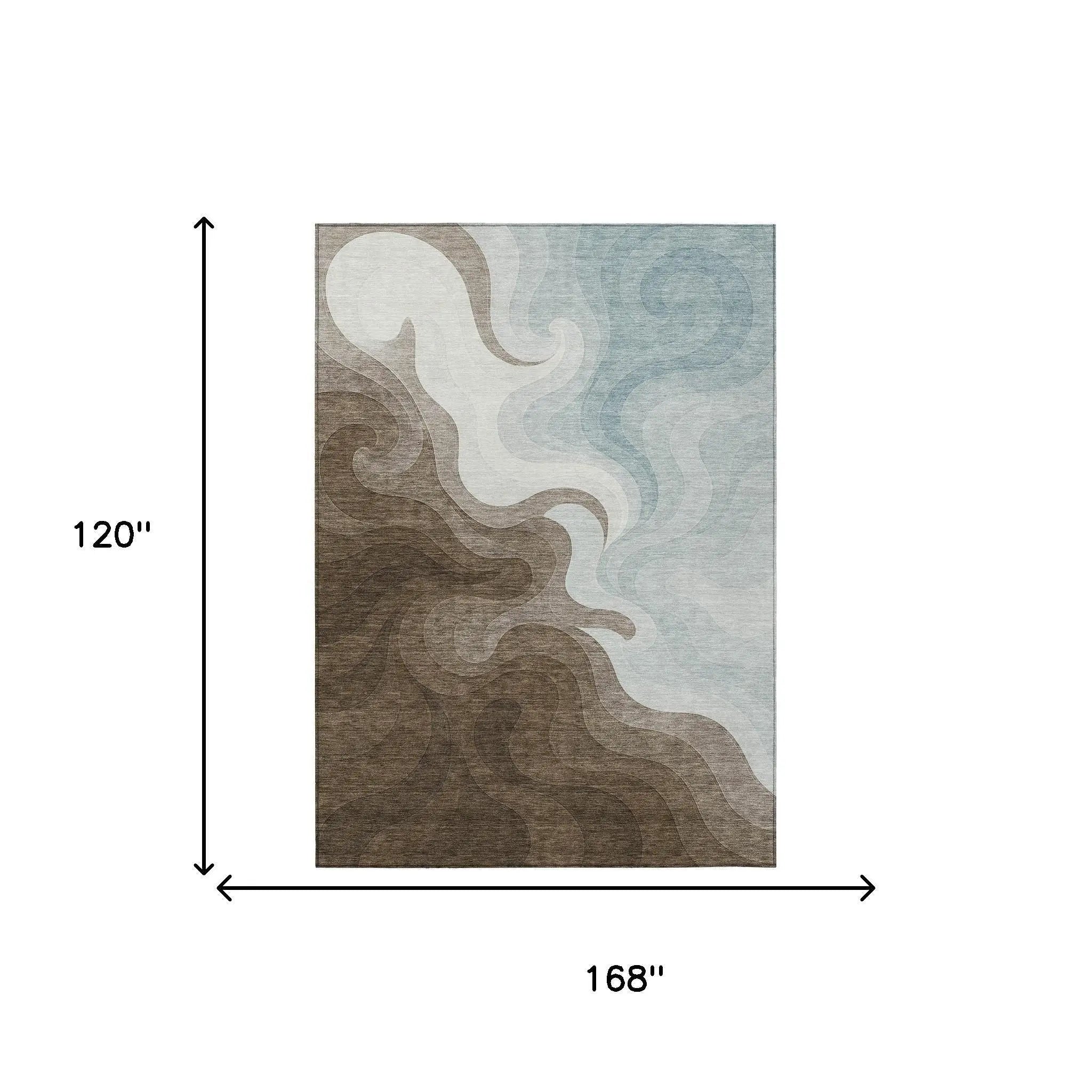 10' X 14' Chocolate And Sky Blue Abstract Washable Indoor Outdoor Area Rug Homeroots Outdoor