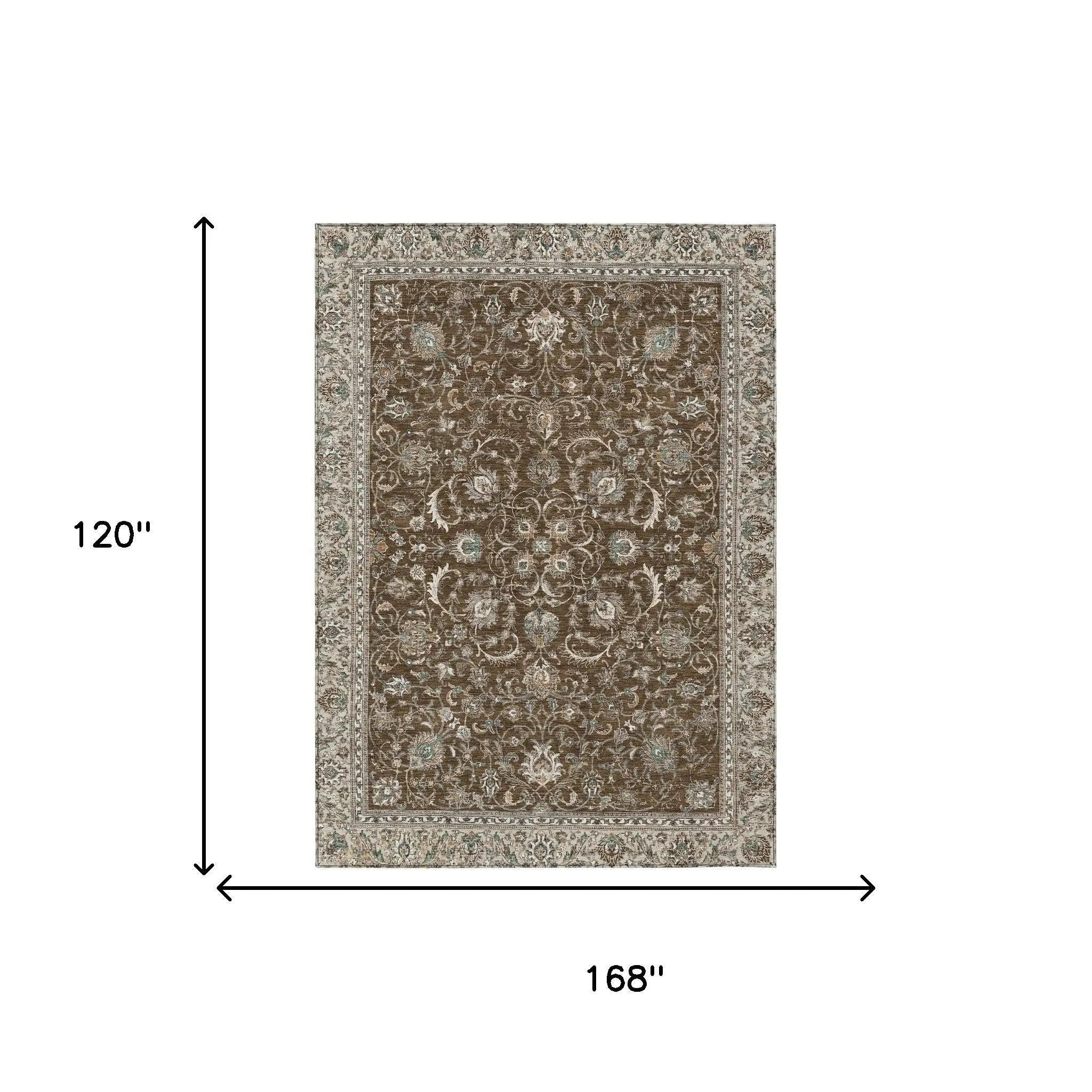 10' X 14' Chocolate And Taupe Botanical Leaves Washable Indoor Outdoor Area Rug Homeroots Outdoor
