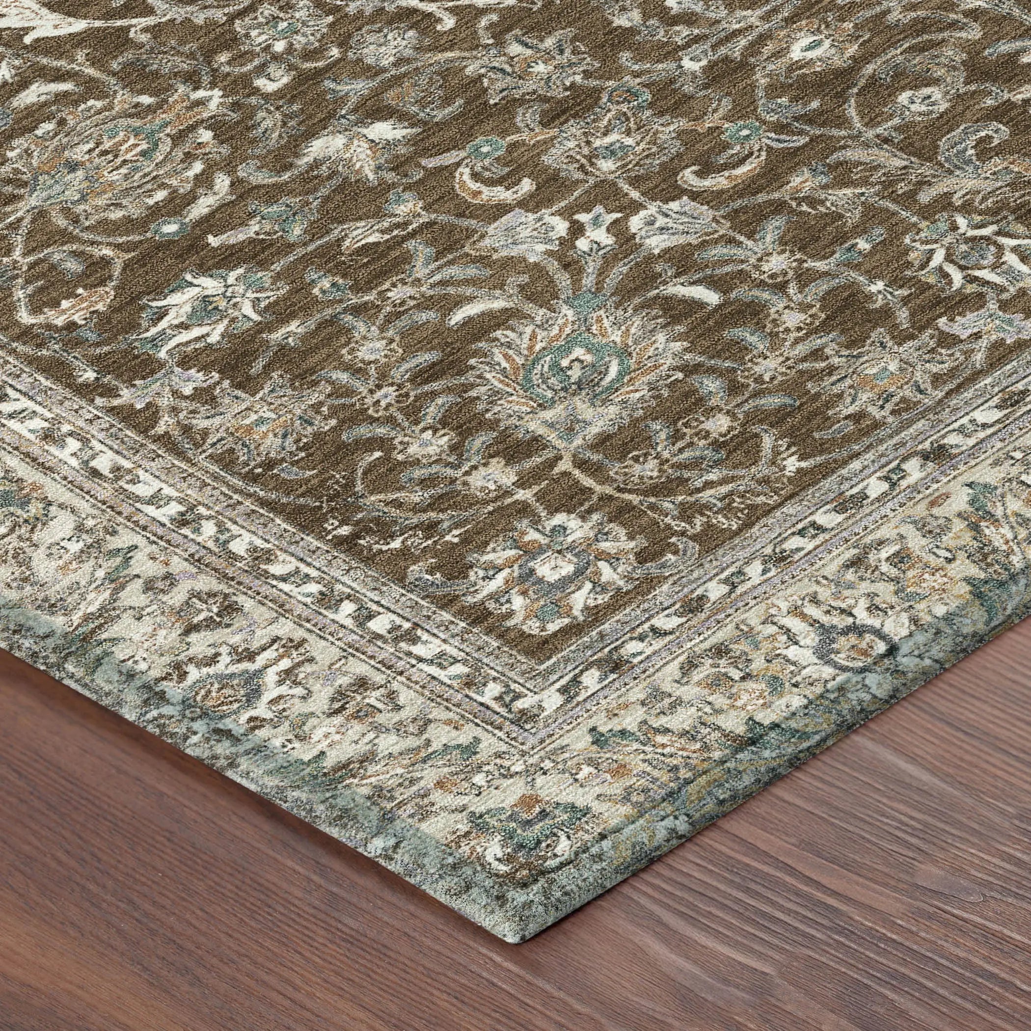 10' X 14' Chocolate And Taupe Botanical Leaves Washable Indoor Outdoor Area Rug Homeroots Outdoor