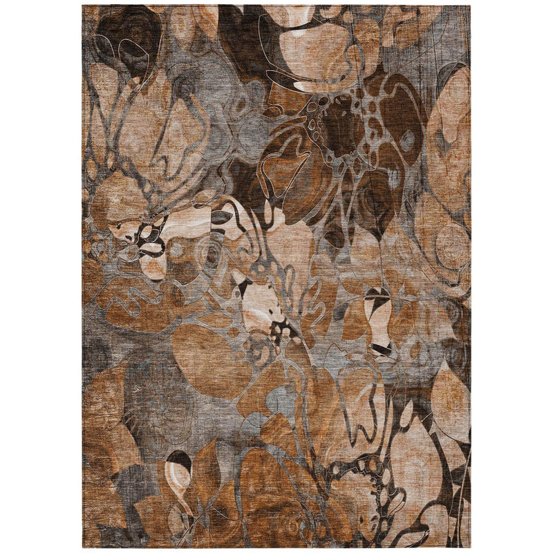 10' X 14' Chocolate Terracotta and Ivory Abstract Washable Indoor Outdoor Area Rug - GreatEagleInc