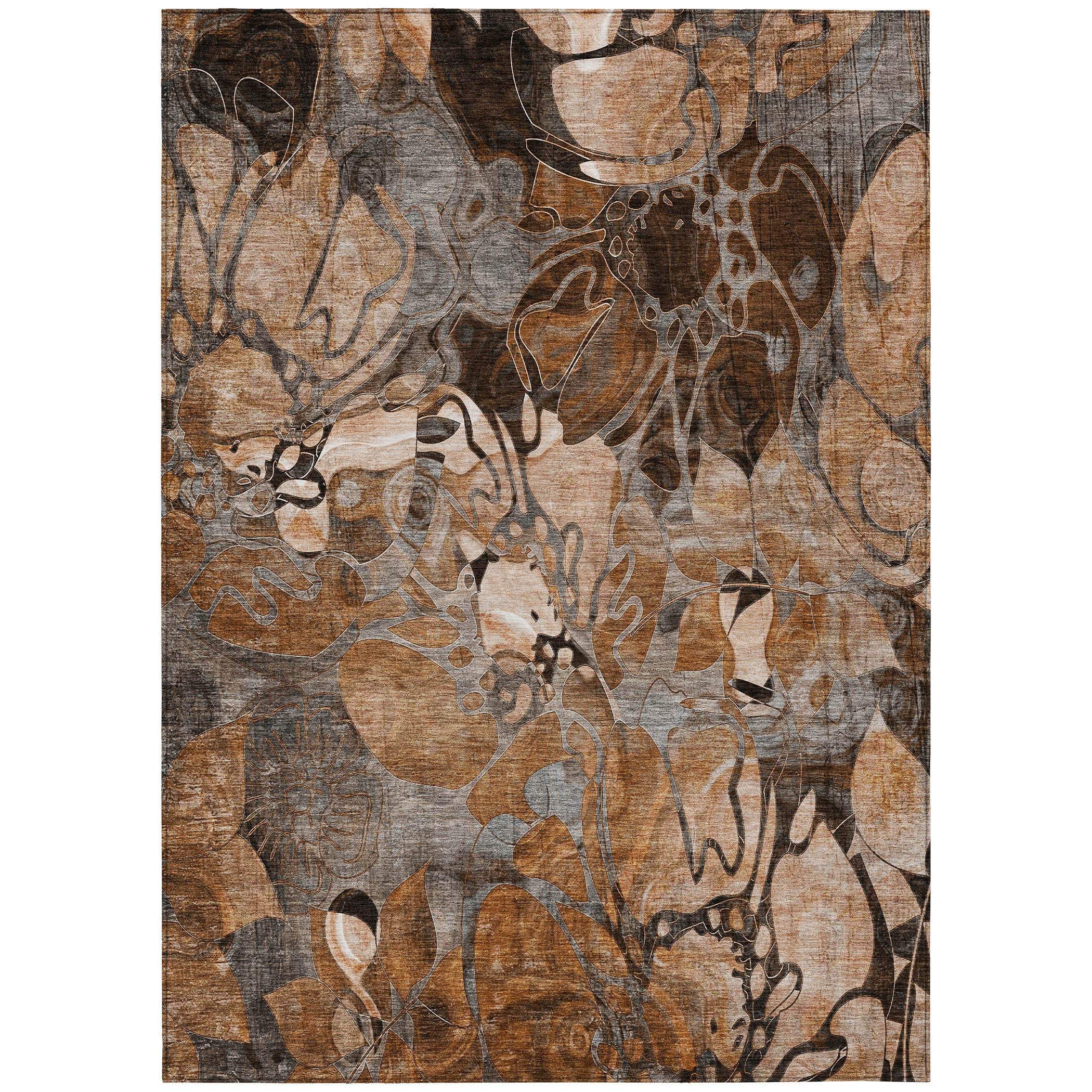 10' X 14' Chocolate Terracotta and Ivory Abstract Washable Indoor Outdoor Area Rug - GreatEagleInc