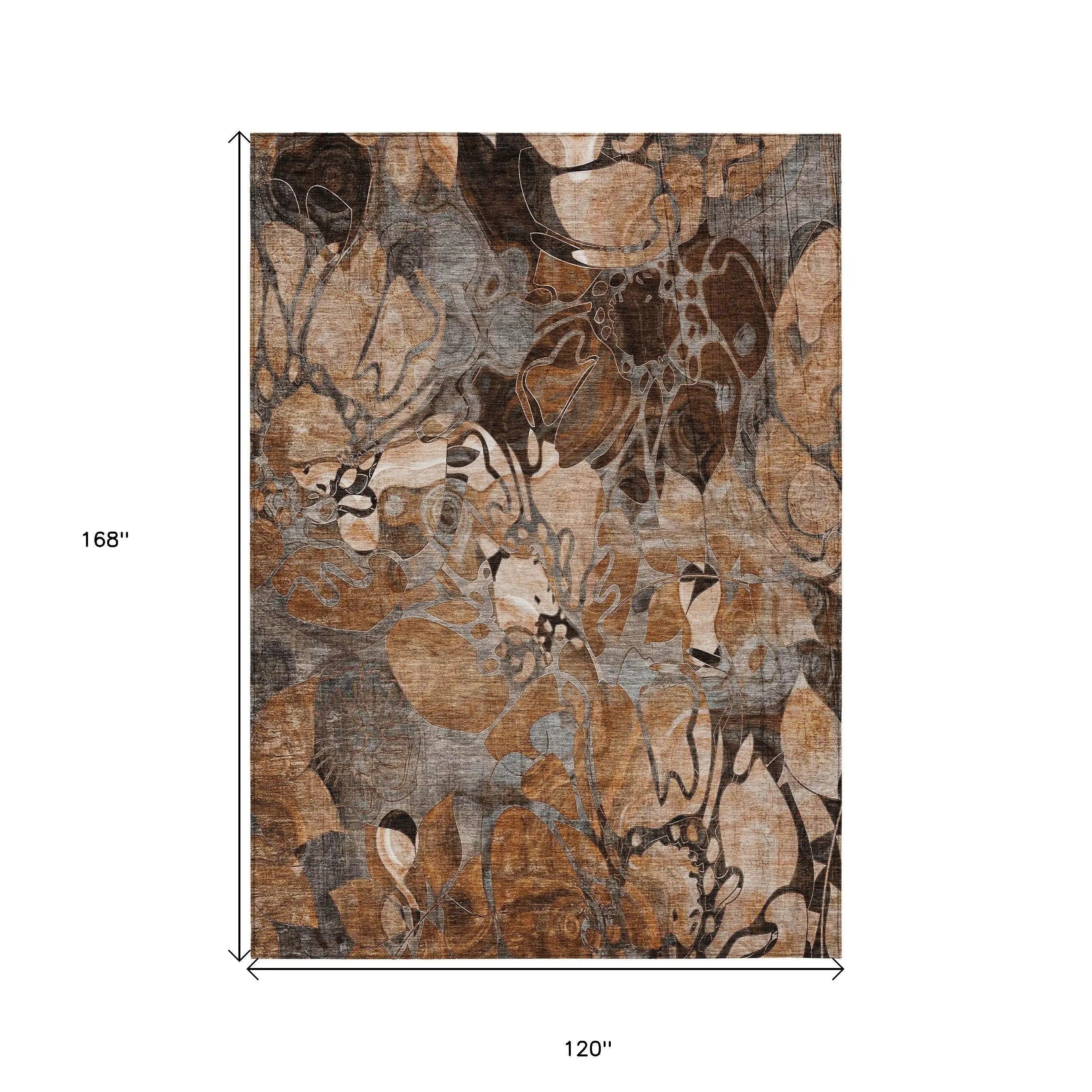 10' X 14' Chocolate Terracotta and Ivory Abstract Washable Indoor Outdoor Area Rug - GreatEagleInc