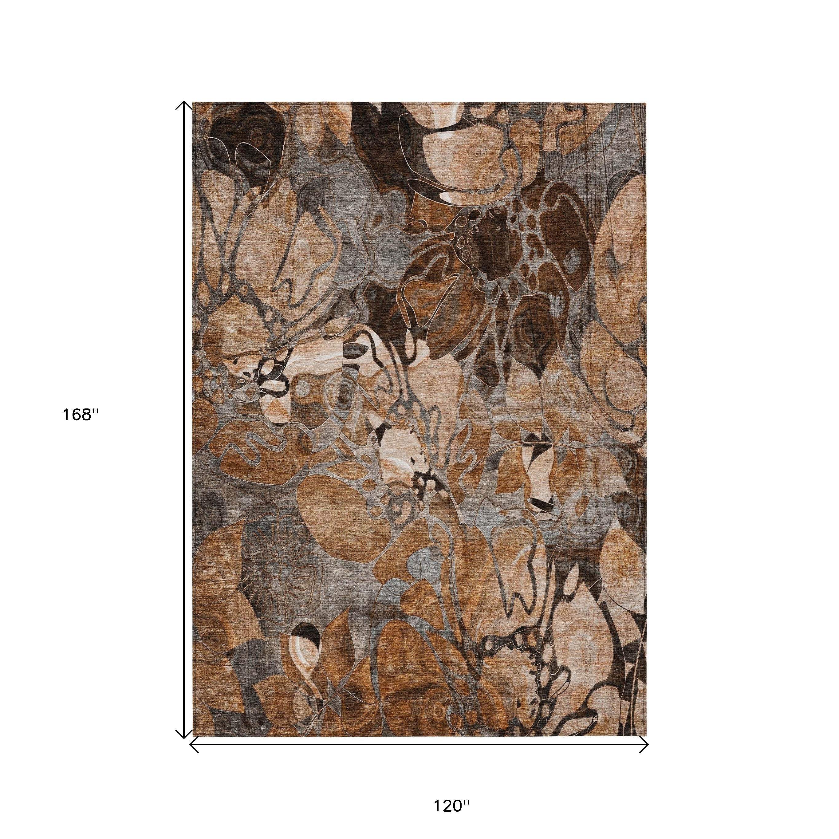 10' X 14' Chocolate Terracotta and Ivory Abstract Washable Indoor Outdoor Area Rug - GreatEagleInc