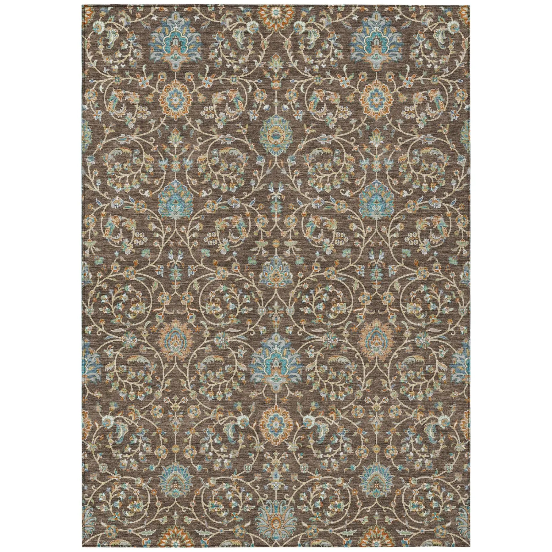 10' X 14' Coffee And Brown Floral Washable Indoor Outdoor Area Rug Homeroots Outdoor