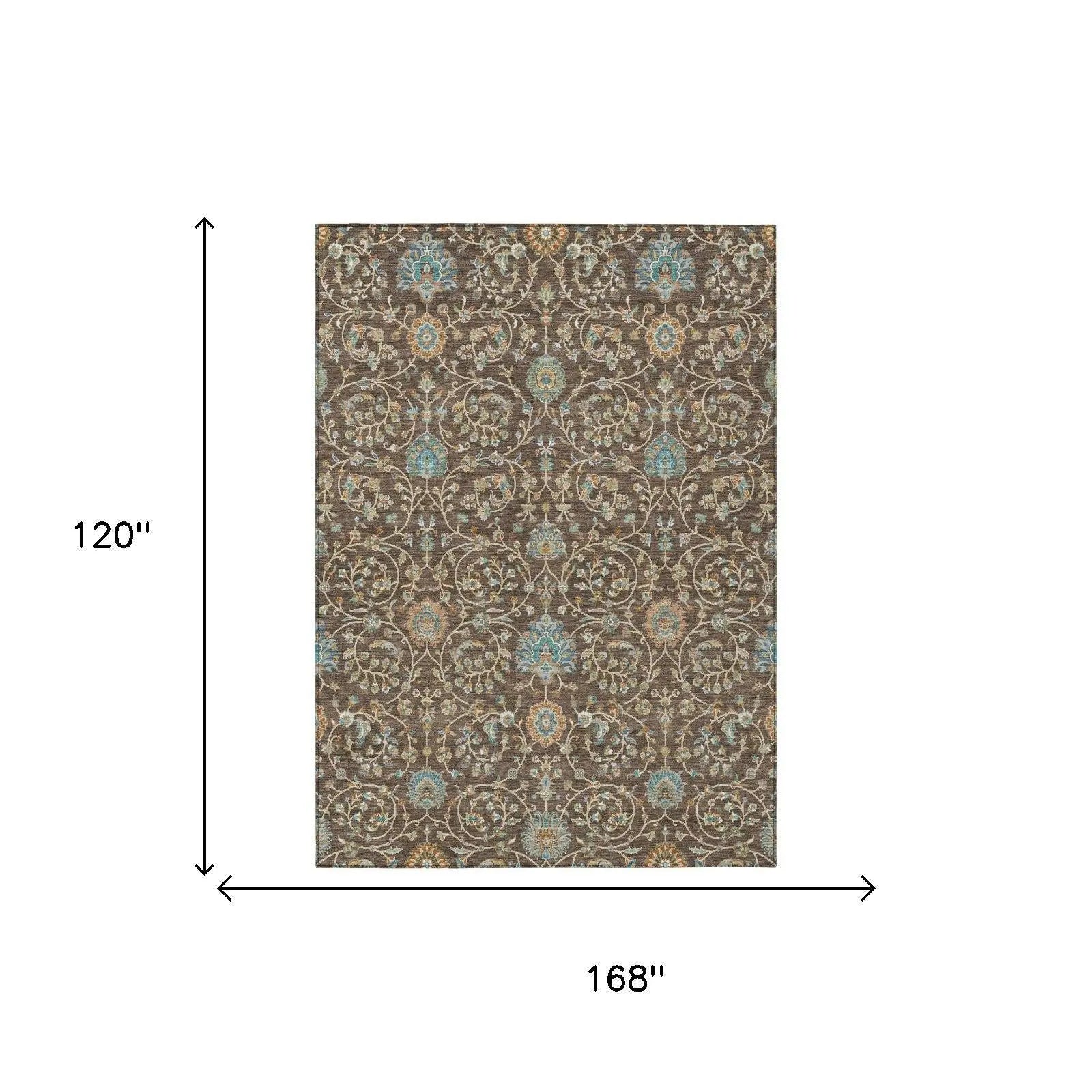 10' X 14' Coffee And Brown Floral Washable Indoor Outdoor Area Rug Homeroots Outdoor
