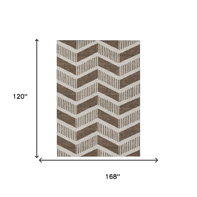 10' X 14' Coffee And Brown Geometric Washable Indoor Outdoor Area Rug Homeroots Outdoor