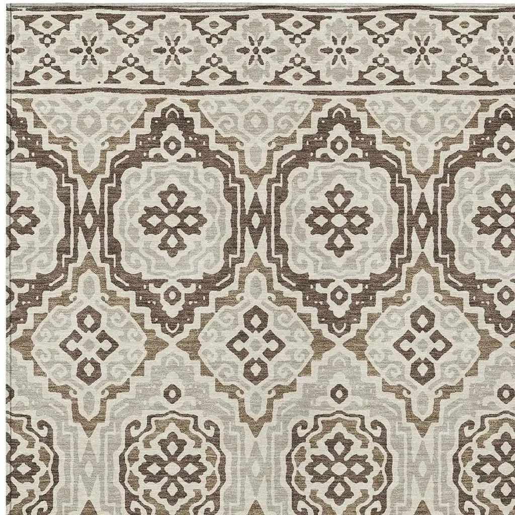 10' X 14' Coffee And Gray Tribal Washable Indoor Outdoor Area Rug Homeroots Outdoor
