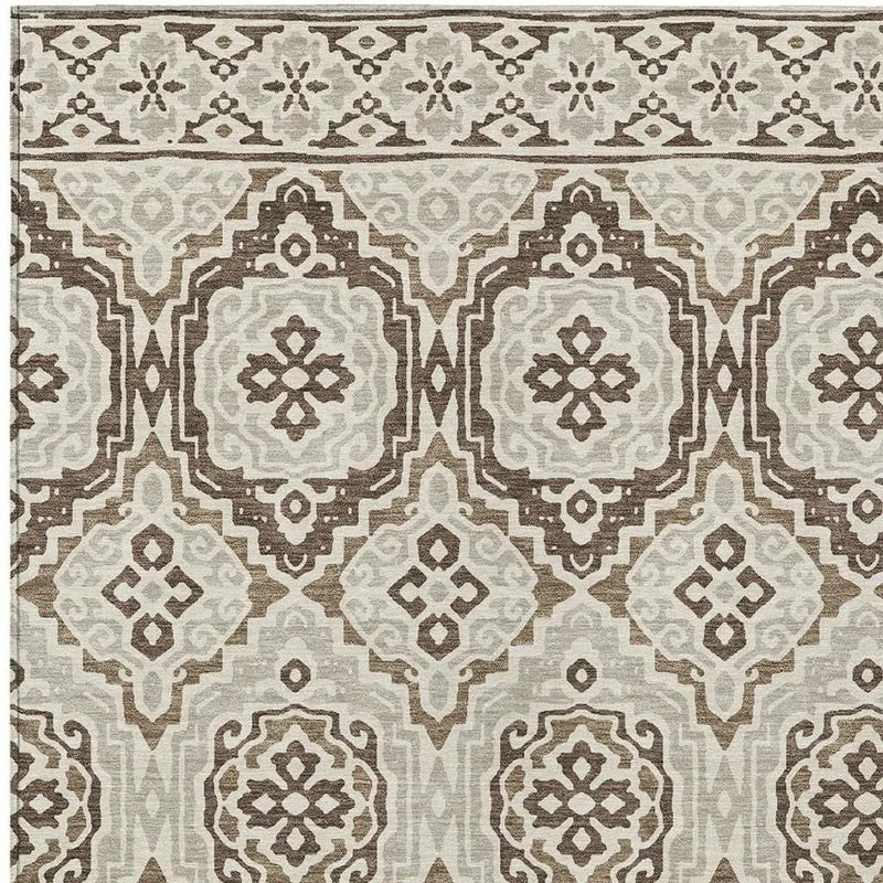 10' X 14' Coffee And Gray Tribal Washable Indoor Outdoor Area Rug Homeroots Outdoor