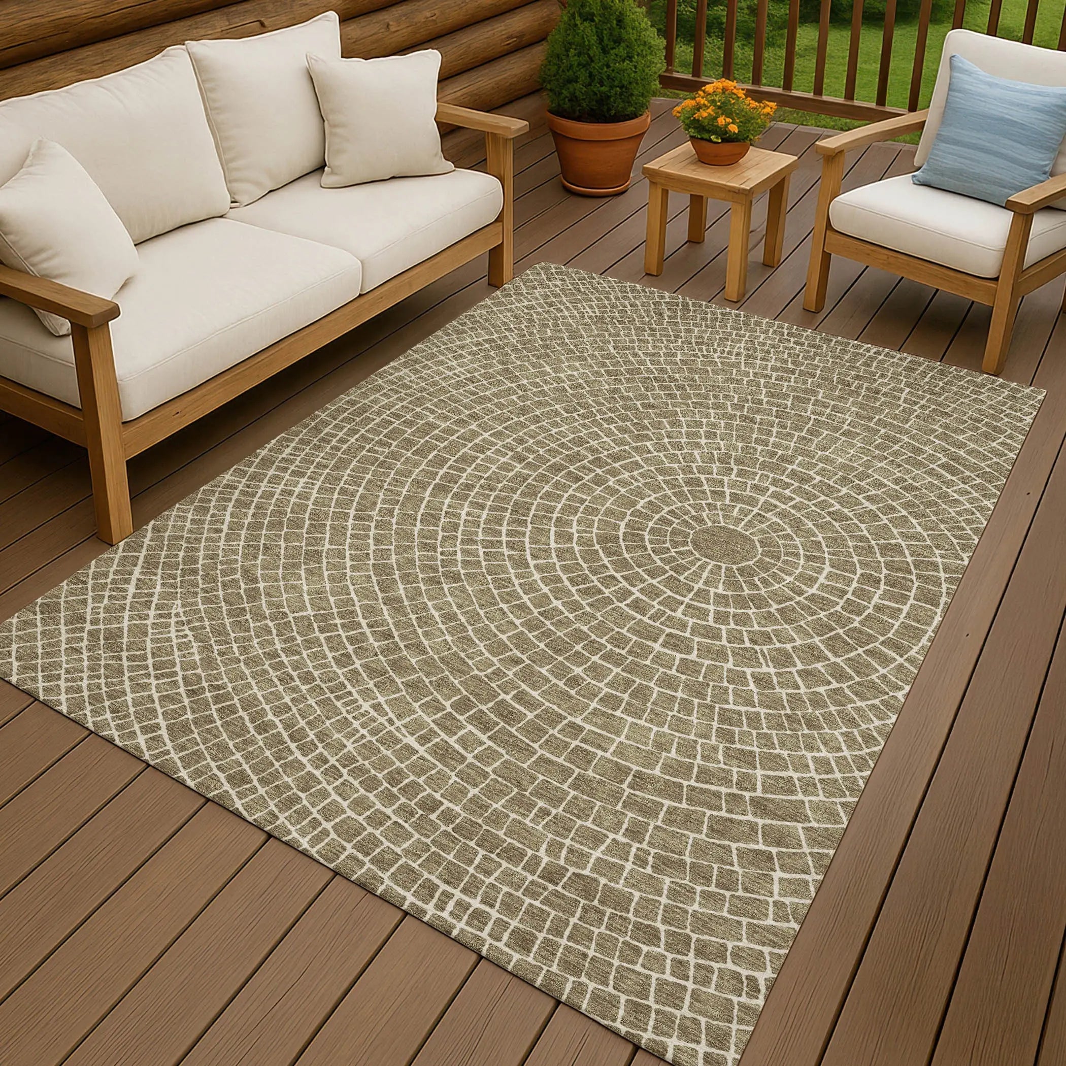 10' X 14' Coffee And Ivory Geometric Washable Indoor Outdoor Area Rug Homeroots Outdoor