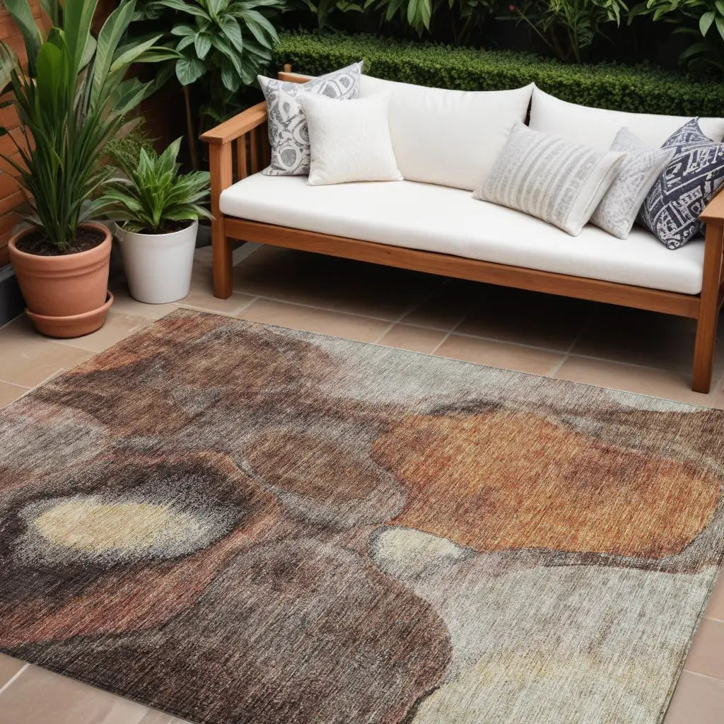 10' X 14' Coffee Copper And Beige Abstract Washable Indoor Outdoor Area Rug Homeroots Outdoor