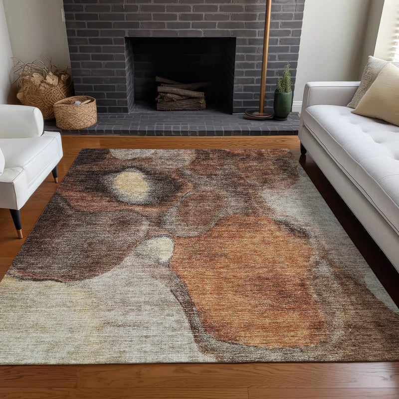 10' X 14' Coffee Copper And Beige Abstract Washable Indoor Outdoor Area Rug Homeroots Outdoor