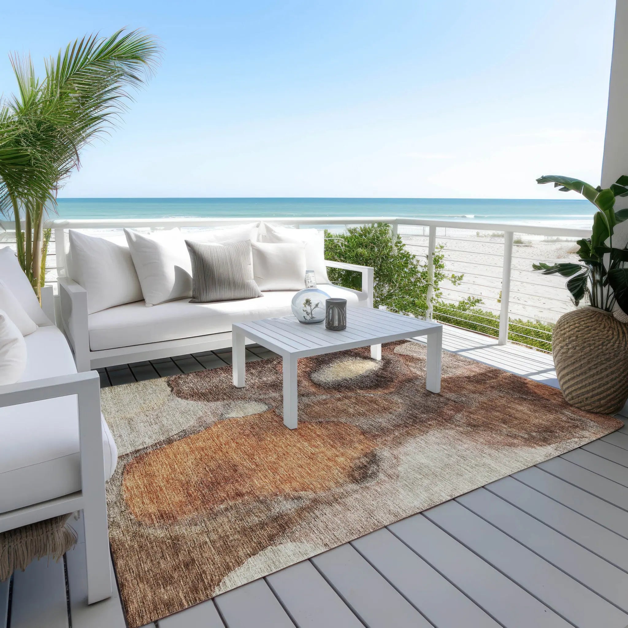 10' X 14' Coffee Copper And Beige Abstract Washable Indoor Outdoor Area Rug Homeroots Outdoor