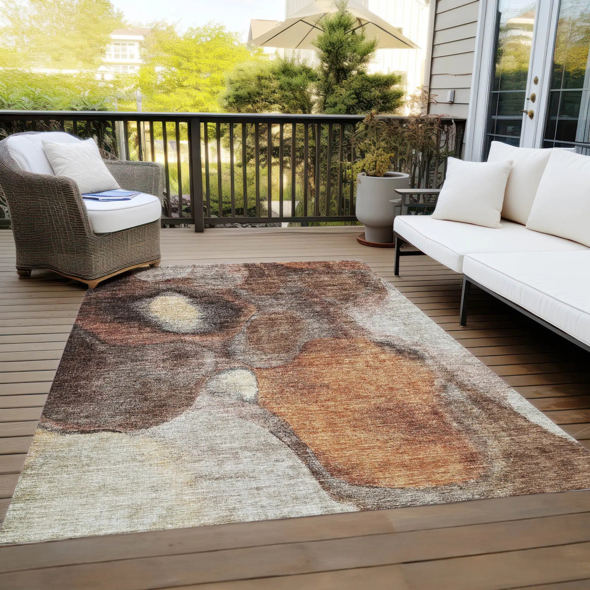 10' X 14' Coffee Copper And Beige Abstract Washable Indoor Outdoor Area Rug Homeroots Outdoor