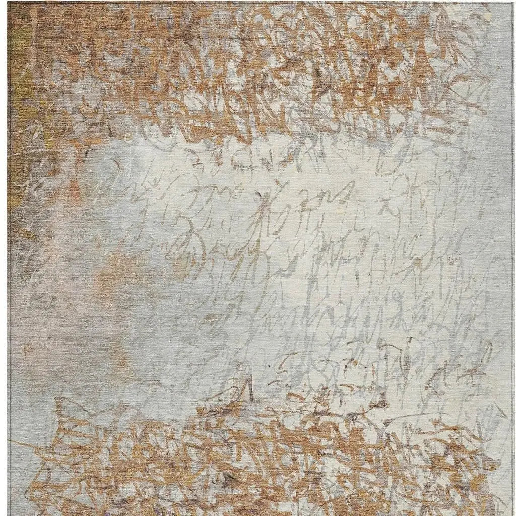 10' X 14' Copper And Beige Abstract Washable Indoor Outdoor Area Rug Homeroots Outdoor