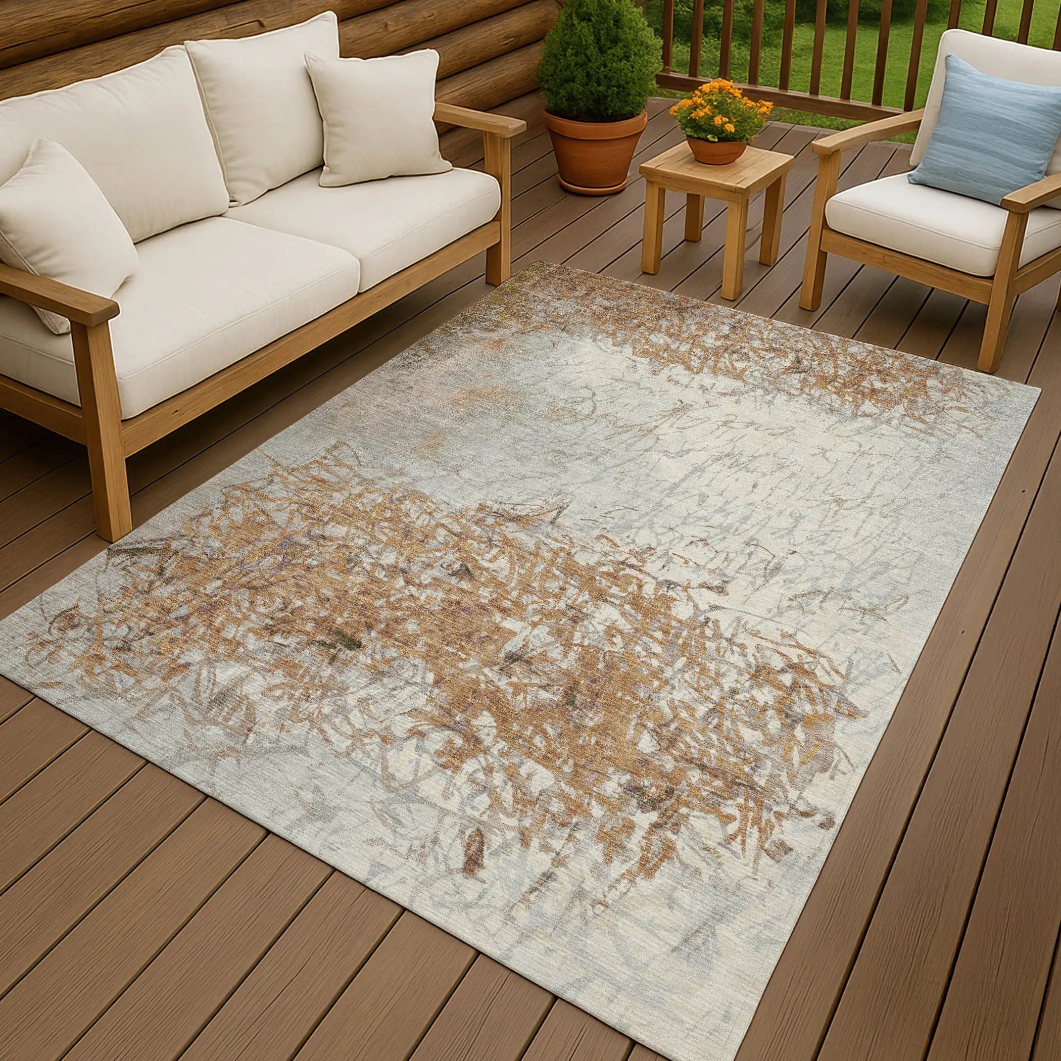 10' X 14' Copper And Beige Abstract Washable Indoor Outdoor Area Rug Homeroots Outdoor