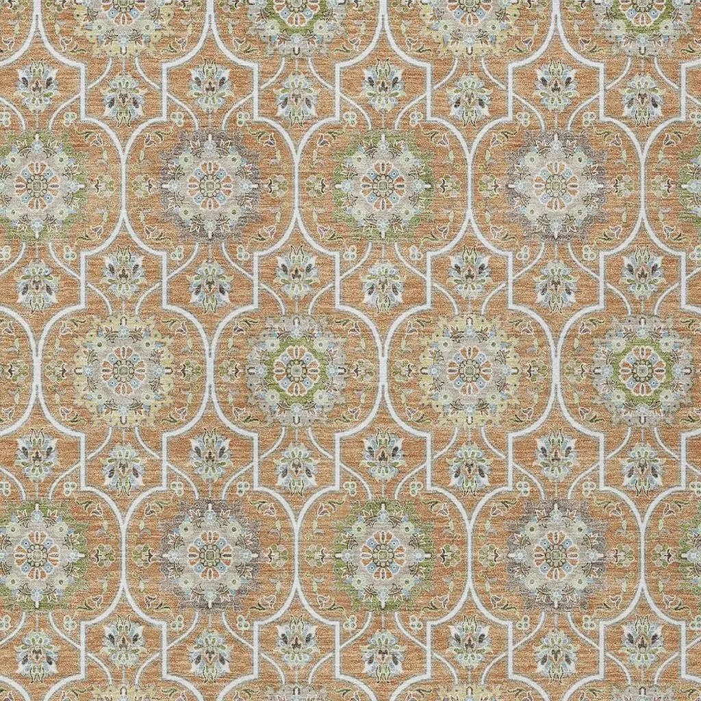 10' X 14' Copper And Beige Floral Medallion Washable Indoor Outdoor Area Rug Homeroots Outdoor
