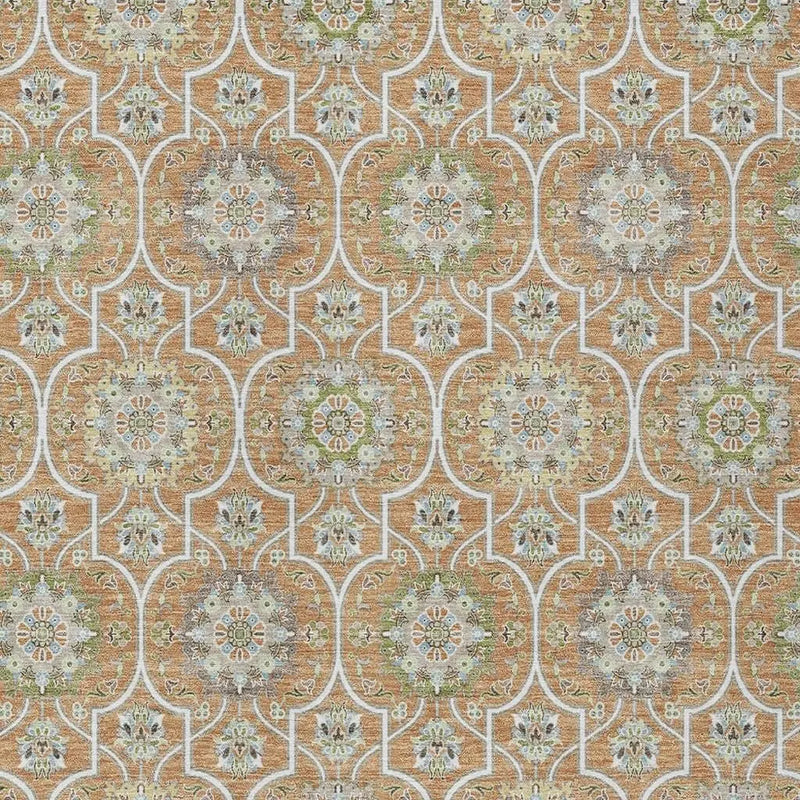 10' X 14' Copper And Beige Floral Medallion Washable Indoor Outdoor Area Rug Homeroots Outdoor