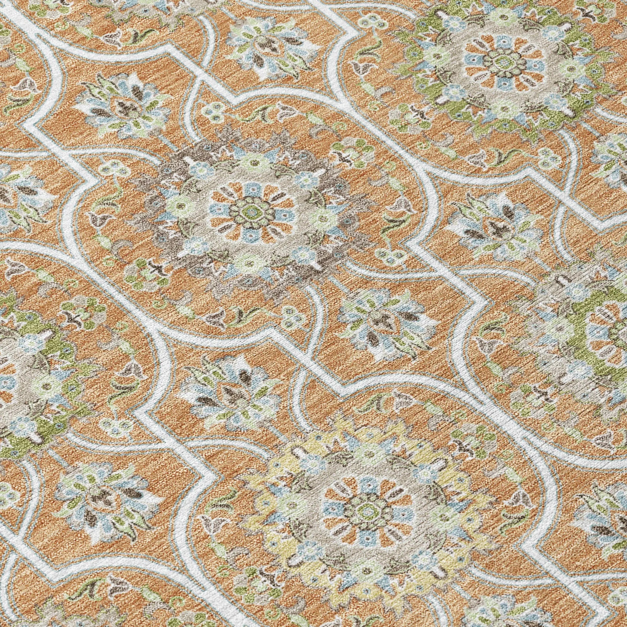 10' X 14' Copper And Beige Floral Medallion Washable Indoor Outdoor Area Rug Homeroots Outdoor