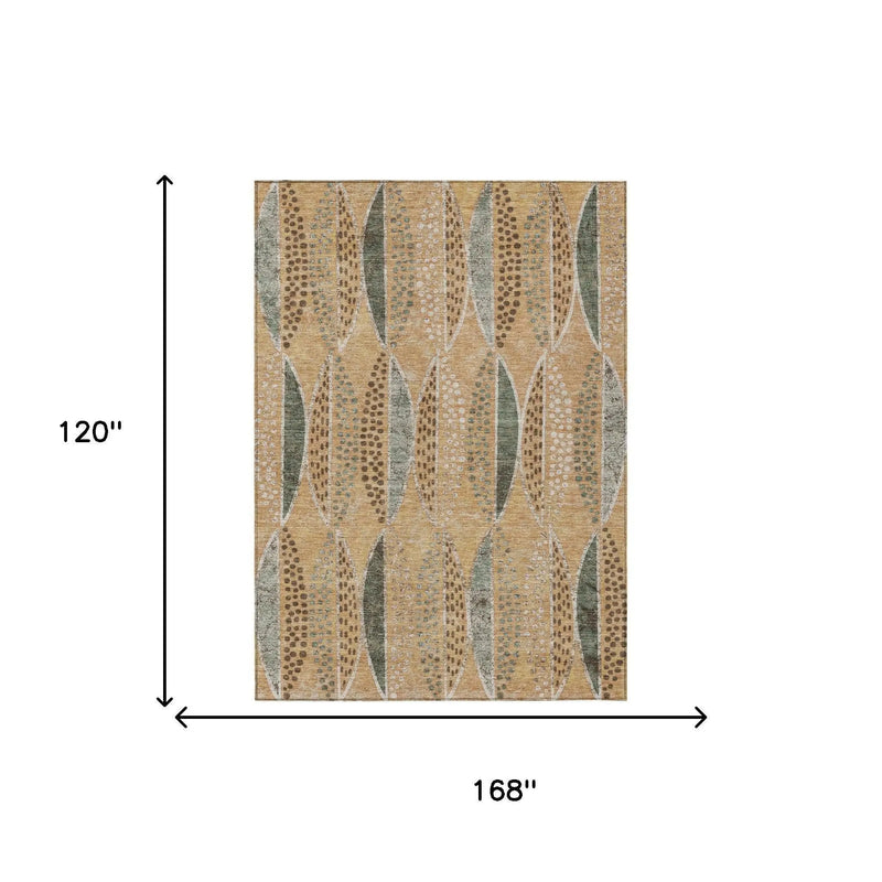 10' X 14' Copper And Beige Geometric Washable Indoor Outdoor Area Rug Homeroots Outdoor