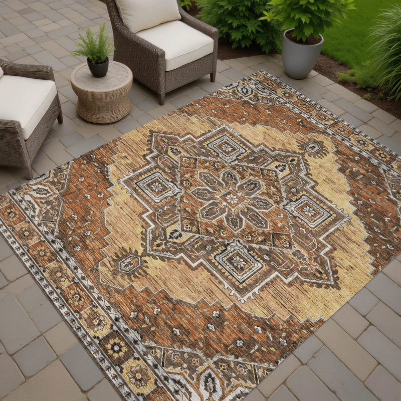 10' X 14' Copper And Beige Oriental Washable Indoor Outdoor Area Rug Homeroots Outdoor