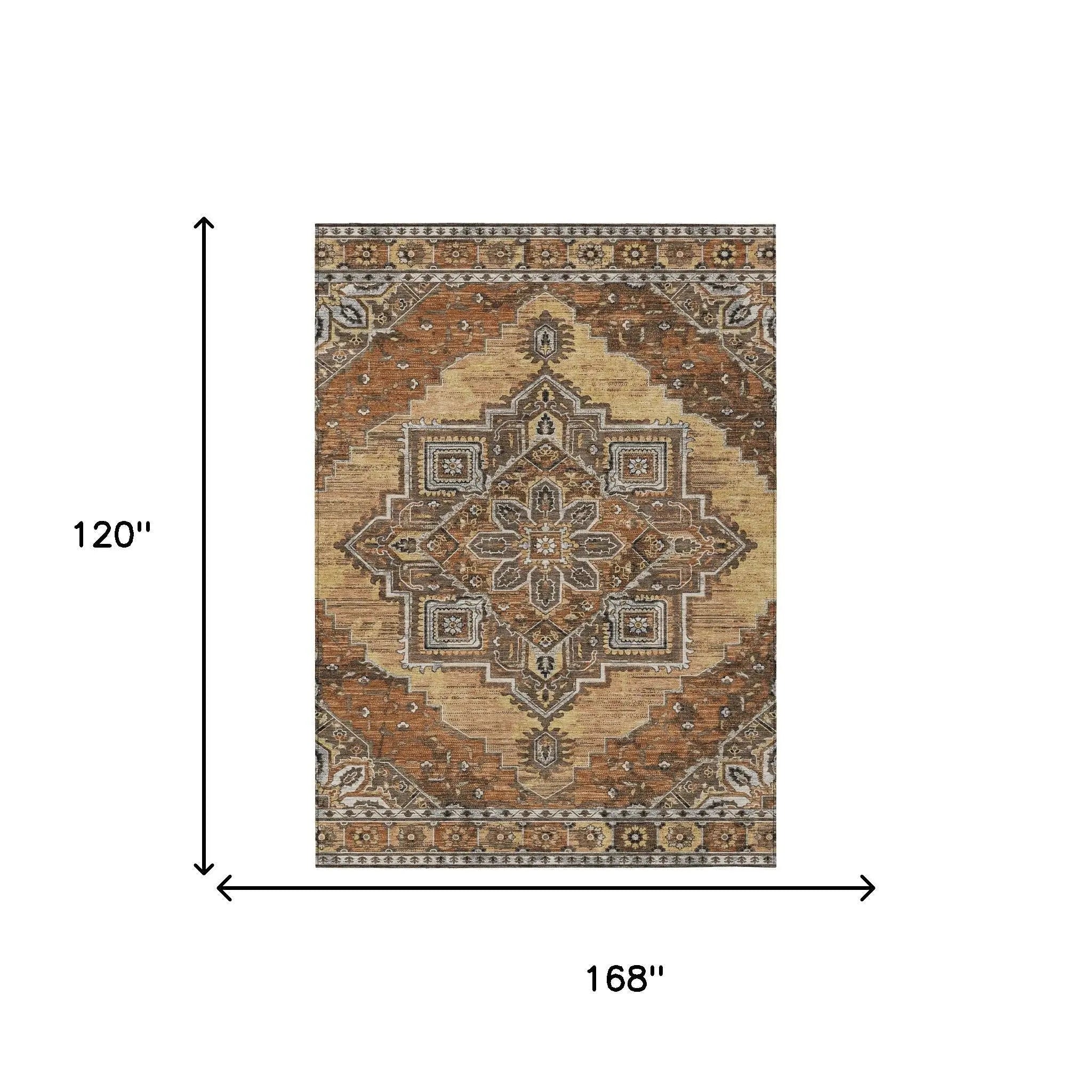 10' X 14' Copper And Beige Oriental Washable Indoor Outdoor Area Rug Homeroots Outdoor