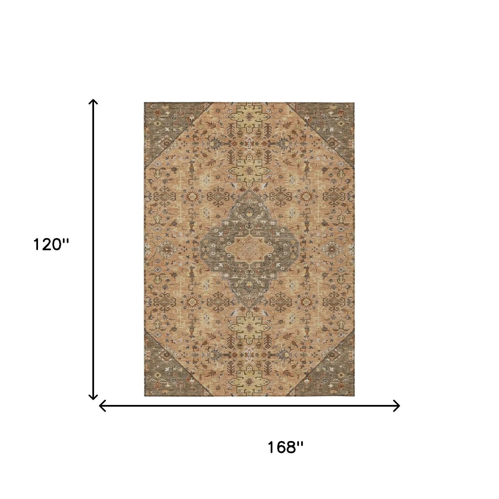 10' X 14' Copper And Blue Medallion Washable Indoor Outdoor Area Rug Homeroots Outdoor