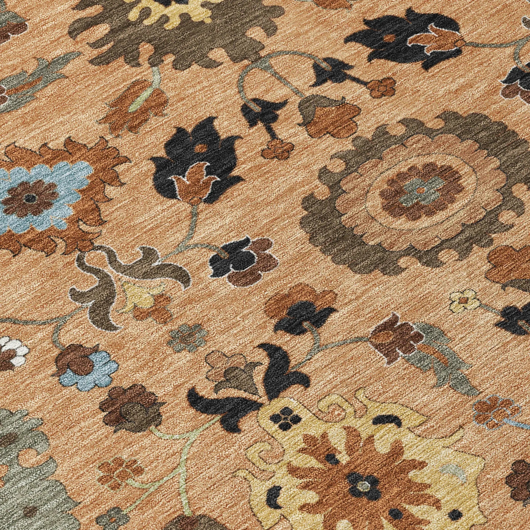 10' X 14' Copper And Brown Floral Medallion Washable Indoor Outdoor Area Rug Homeroots Outdoor