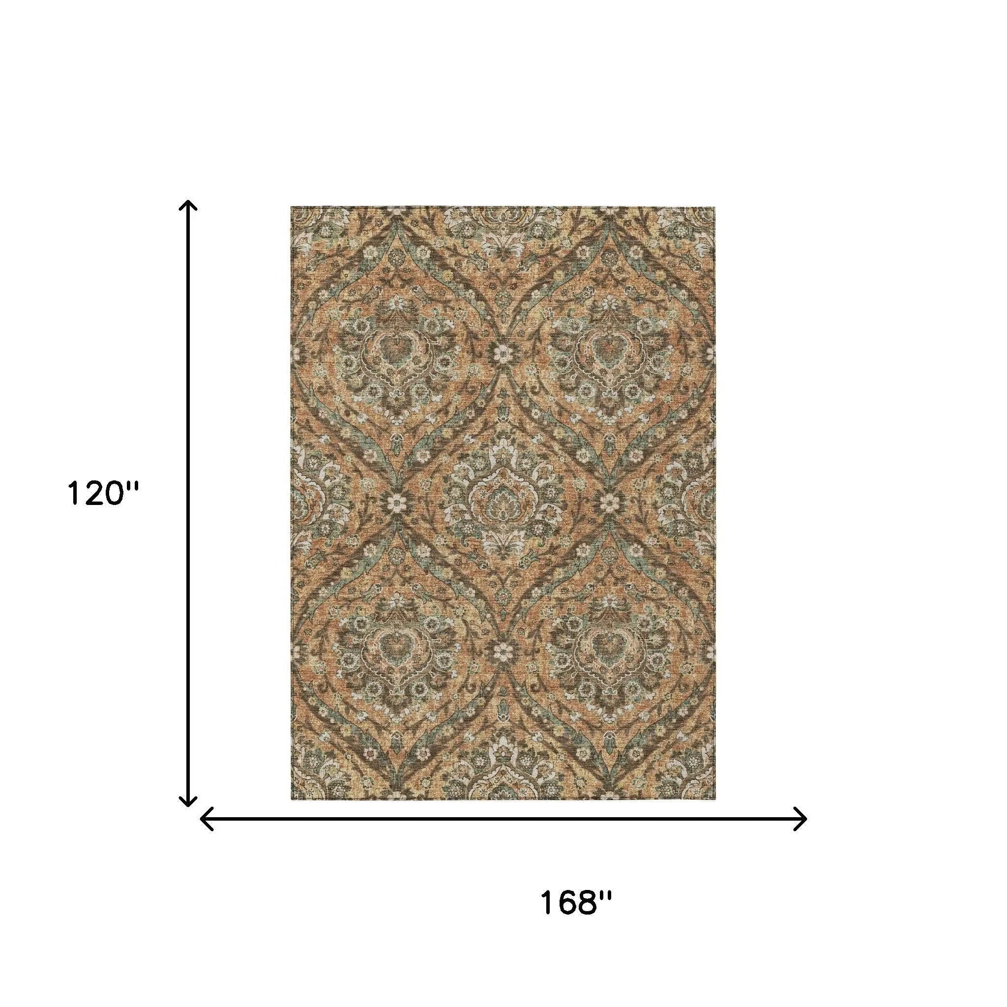 10' X 14' Copper And Gold Floral Washable Indoor Outdoor Area Rug Homeroots Outdoor