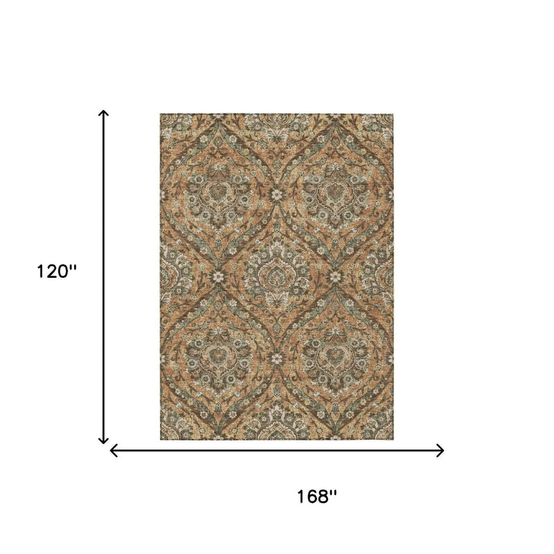 10' X 14' Copper And Gold Floral Washable Indoor Outdoor Area Rug Homeroots Outdoor