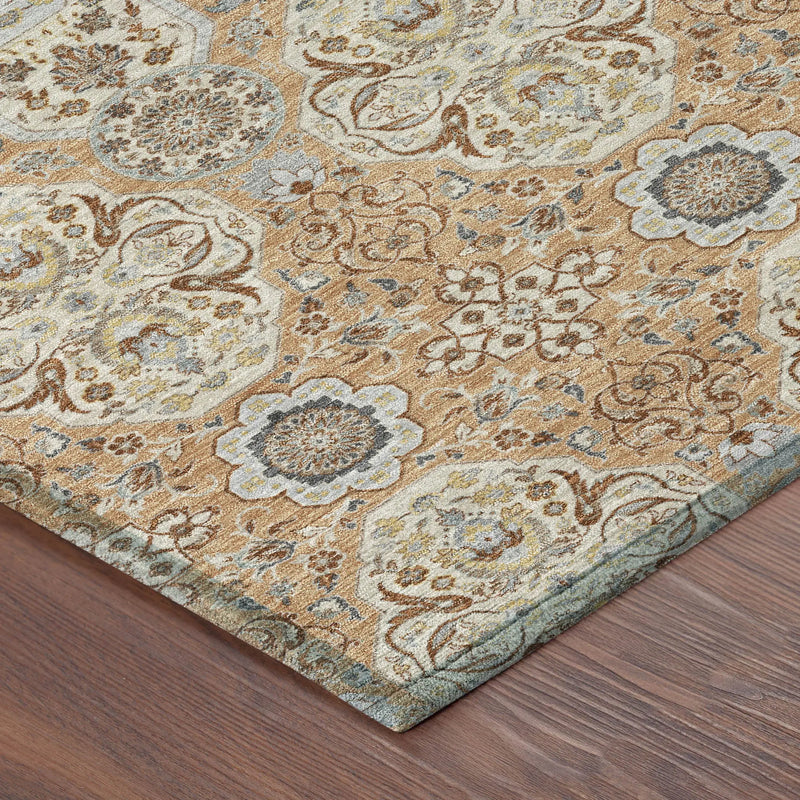 10' X 14' Copper And Gold Floral Washable Indoor Outdoor Area Rug Homeroots Outdoor