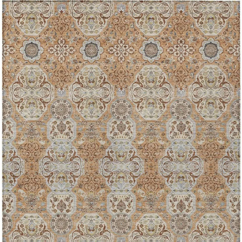 10' X 14' Copper And Gold Floral Washable Indoor Outdoor Area Rug Homeroots Outdoor