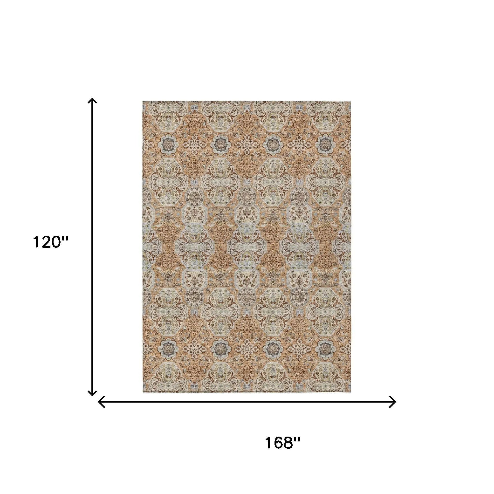 10' X 14' Copper And Gold Floral Washable Indoor Outdoor Area Rug Homeroots Outdoor