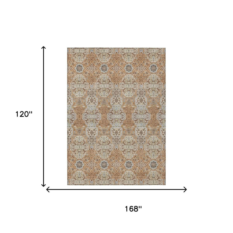 10' X 14' Copper And Gold Floral Washable Indoor Outdoor Area Rug Homeroots Outdoor