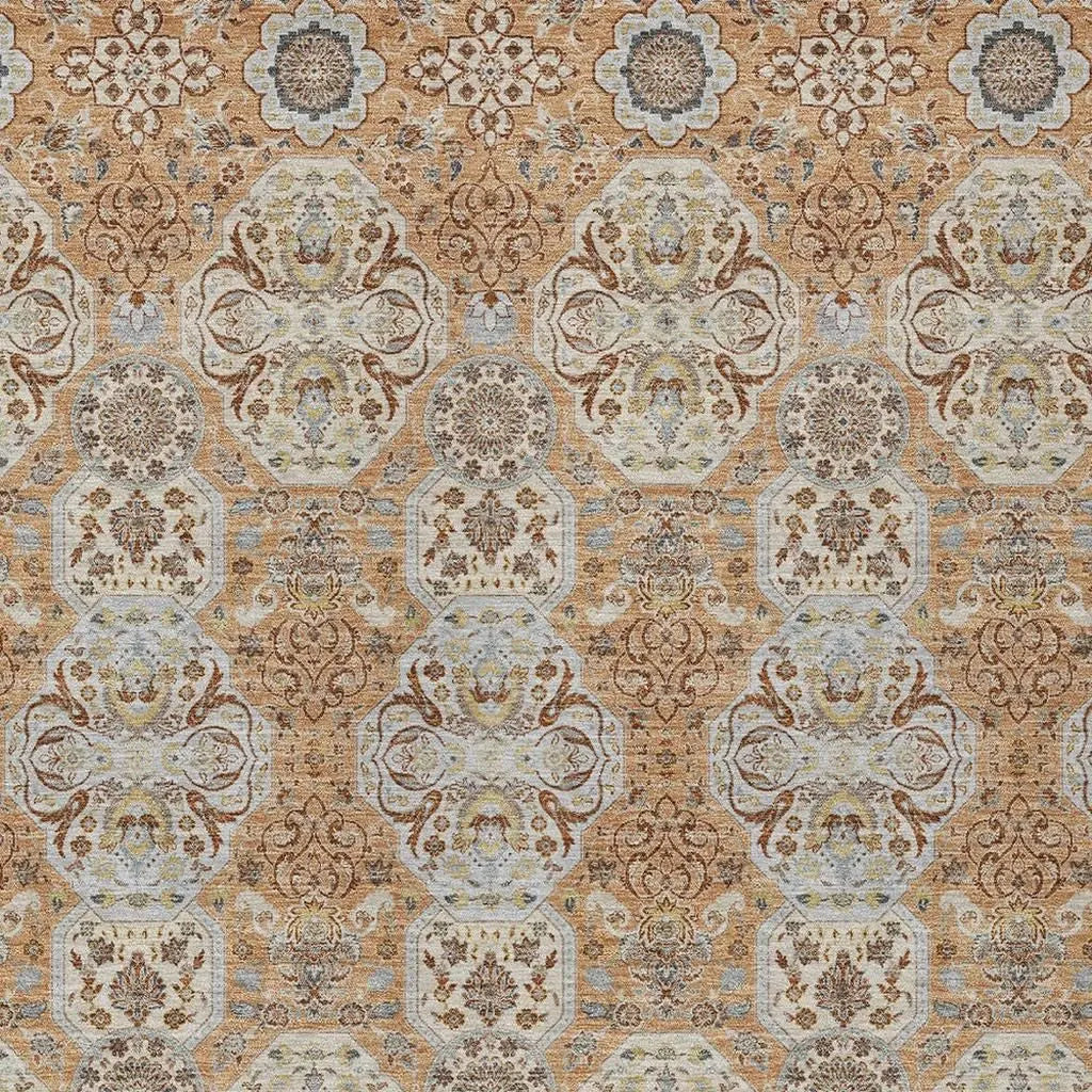 10' X 14' Copper And Gold Floral Washable Indoor Outdoor Area Rug Homeroots Outdoor