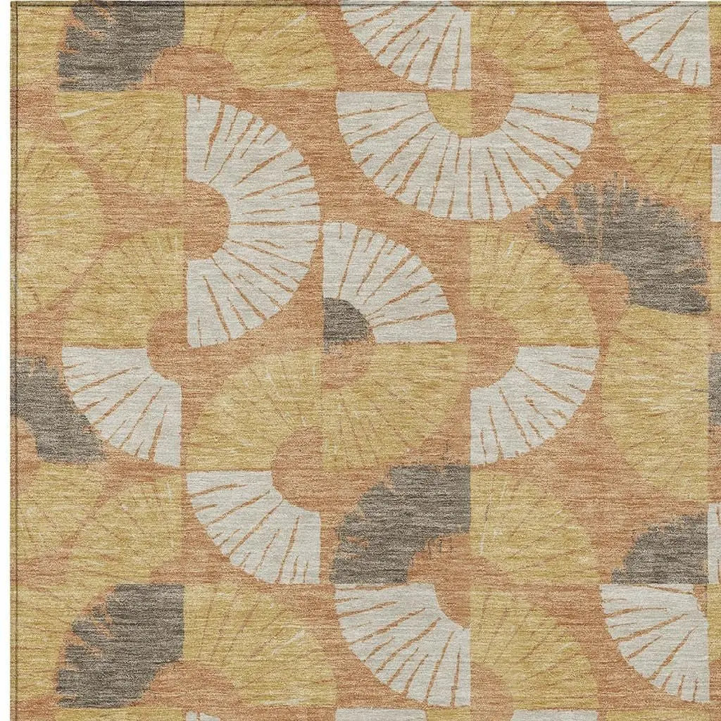 10' X 14' Copper And Gold Geometric Washable Indoor Outdoor Area Rug Homeroots Outdoor