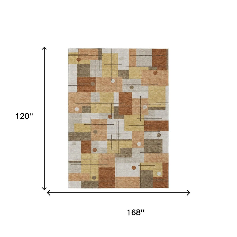 10' X 14' Copper And Graphite Geometric Washable Indoor Outdoor Area Rug Homeroots Outdoor