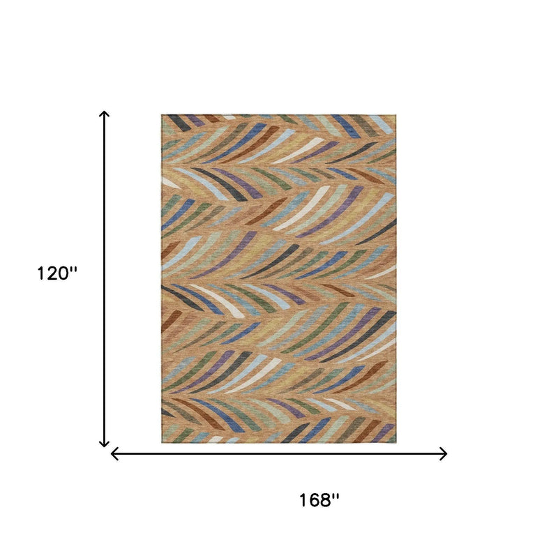 10' X 14' Copper And Green Abstract Washable Indoor Outdoor Area Rug Homeroots Outdoor