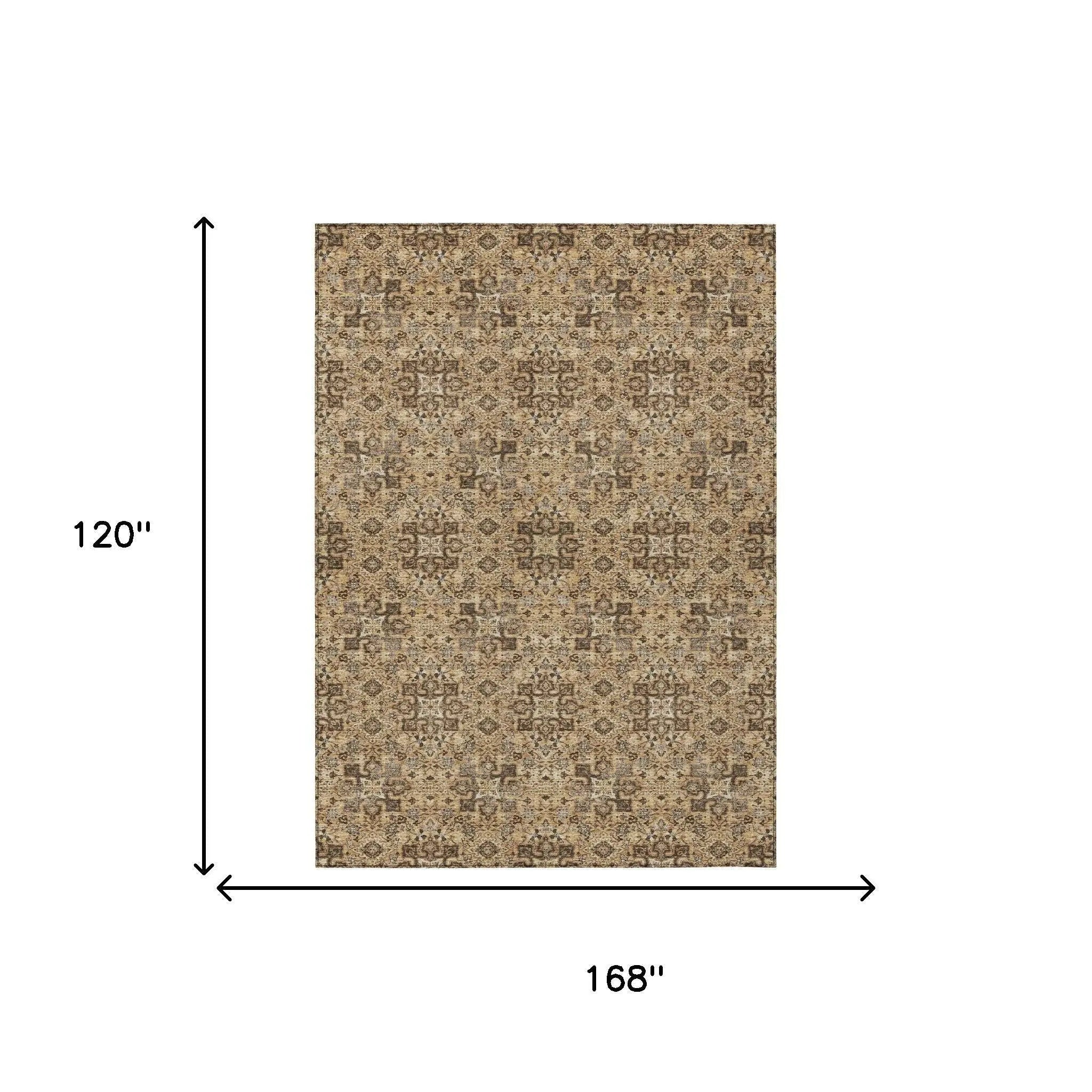 10' X 14' Copper And Green Oriental Washable Indoor Outdoor Area Rug Homeroots Outdoor