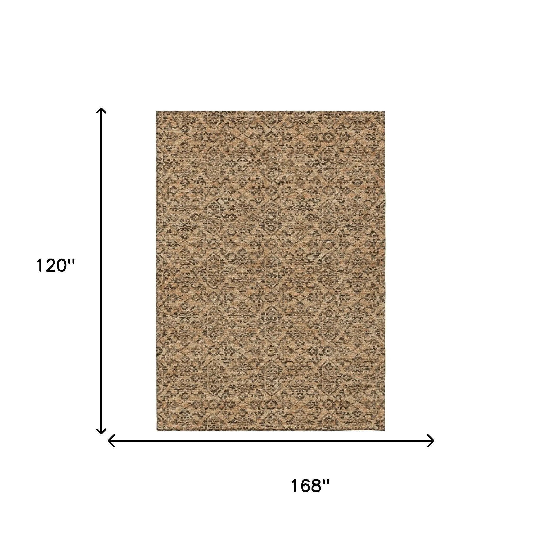 10' X 14' Copper And Green Oriental Washable Indoor Outdoor Area Rug Homeroots Outdoor