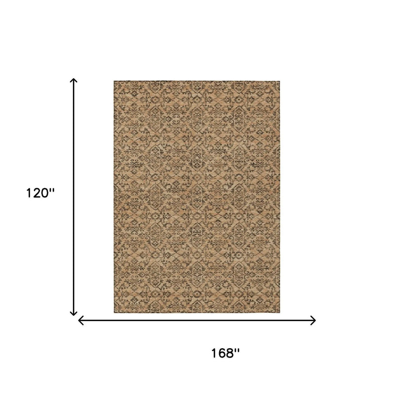 10' X 14' Copper And Green Oriental Washable Indoor Outdoor Area Rug Homeroots Outdoor