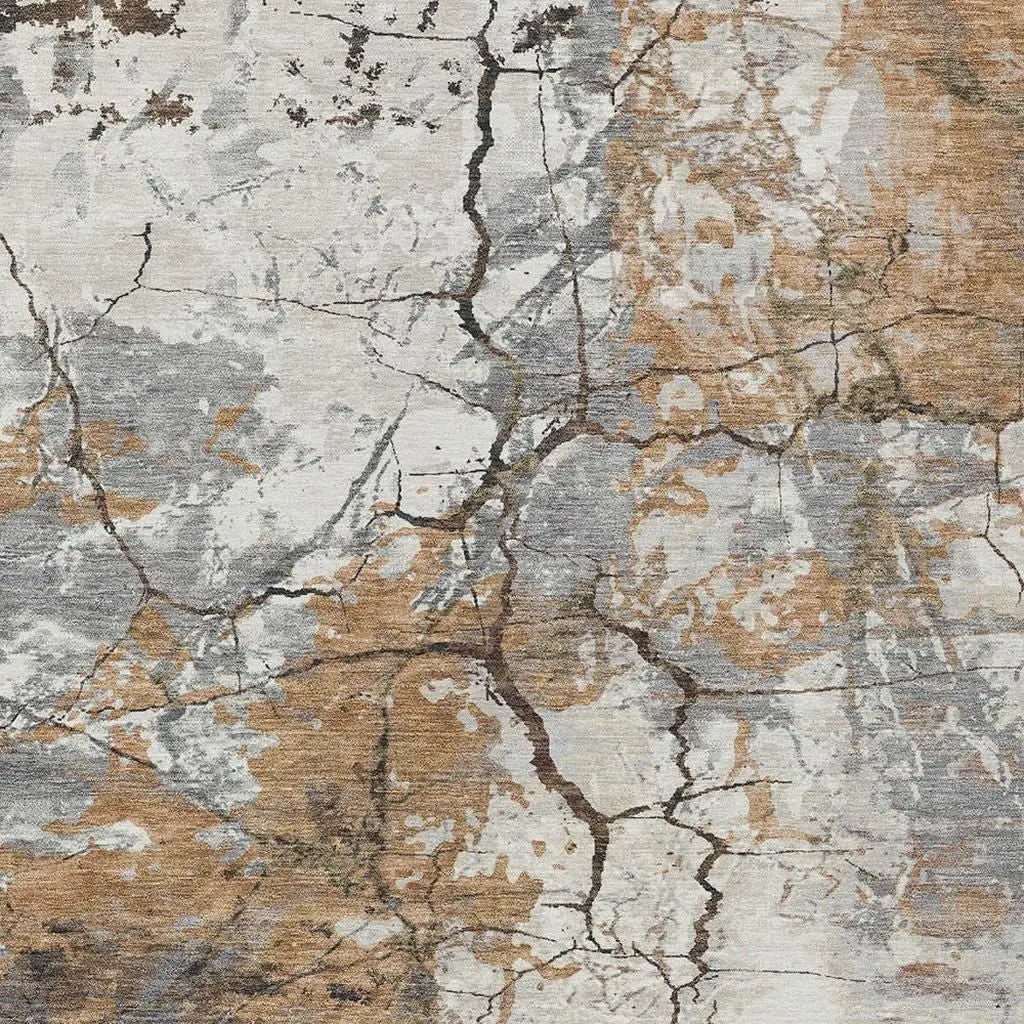 10' X 14' Copper And Ivory Abstract Washable Indoor Outdoor Area Rug Homeroots Outdoor