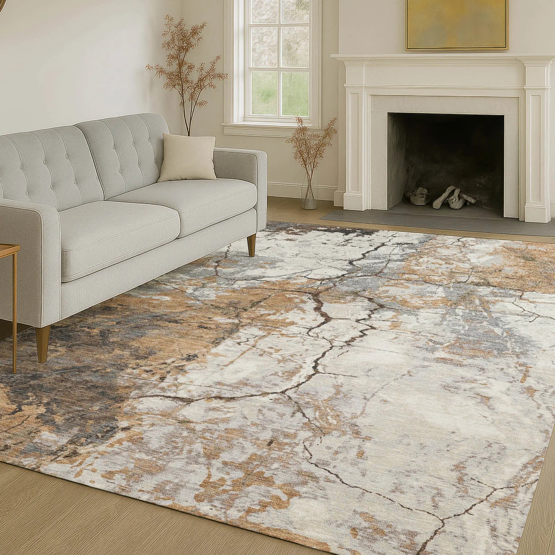 10' X 14' Copper And Ivory Abstract Washable Indoor Outdoor Area Rug Homeroots Outdoor