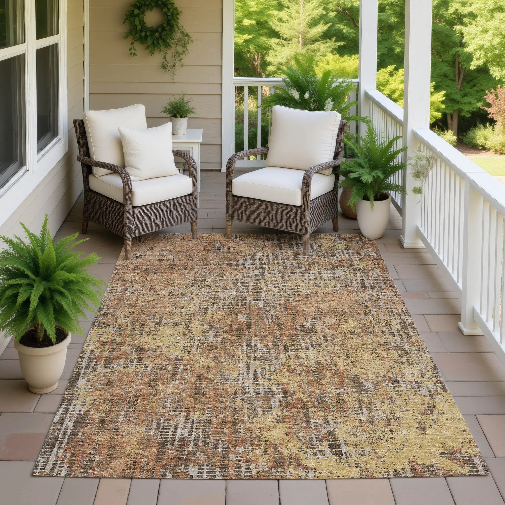 10' X 14' Copper And Ivory Abstract Washable Indoor Outdoor Area Rug Homeroots Outdoor
