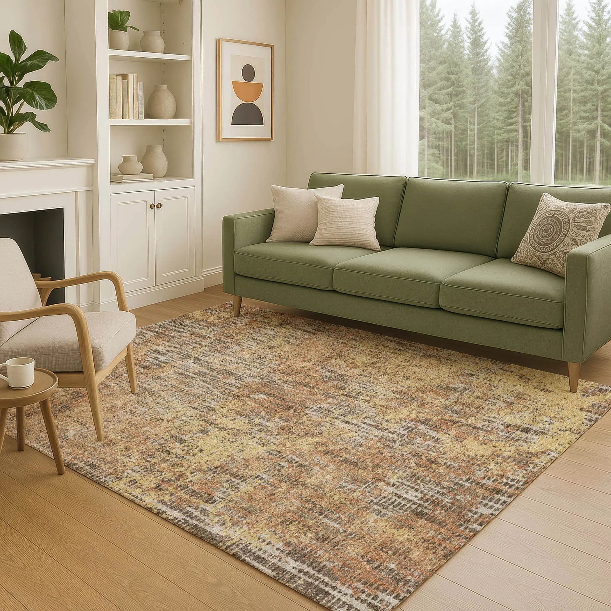 10' X 14' Copper And Ivory Abstract Washable Indoor Outdoor Area Rug Homeroots Outdoor