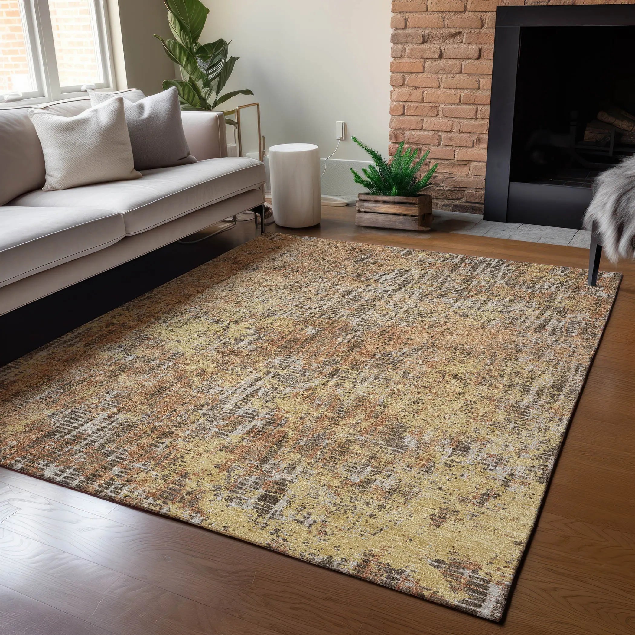 10' X 14' Copper And Ivory Abstract Washable Indoor Outdoor Area Rug Homeroots Outdoor
