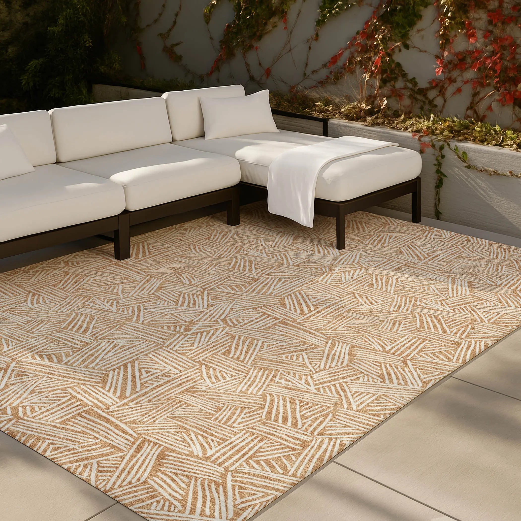 10' X 14' Copper And Ivory Geometric Washable Indoor Outdoor Area Rug Homeroots Outdoor