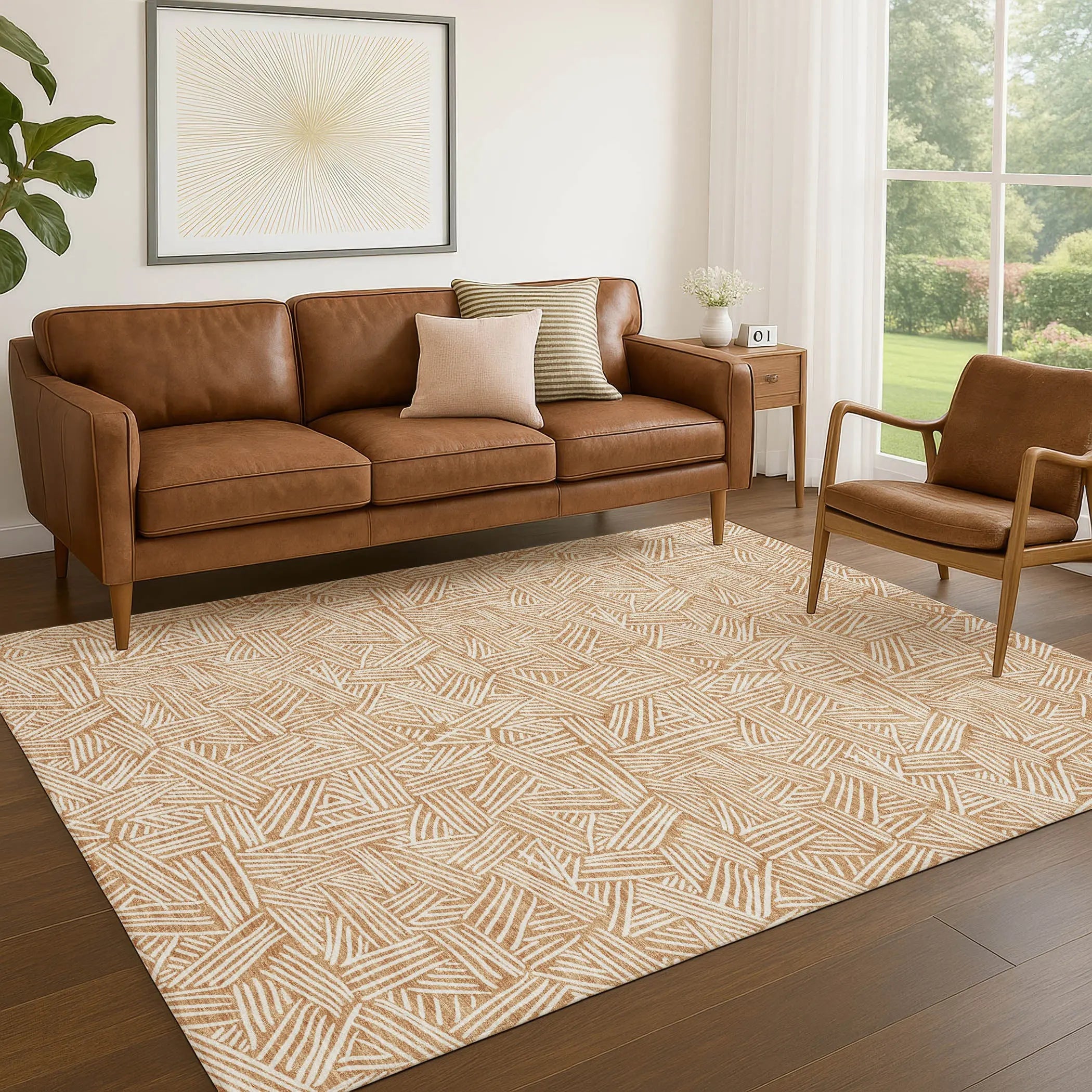 10' X 14' Copper And Ivory Geometric Washable Indoor Outdoor Area Rug Homeroots Outdoor