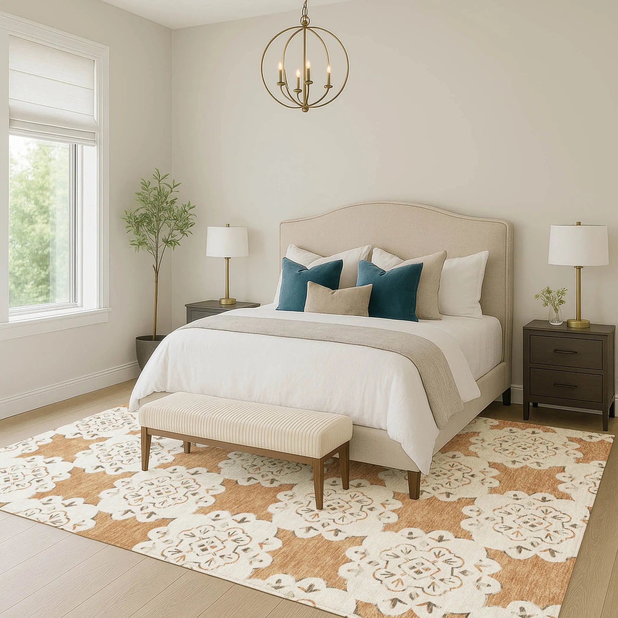 10' X 14' Copper And Ivory Quatrefoil Washable Indoor Outdoor Area Rug - GreatEagleInc